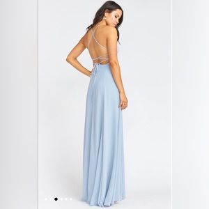 Show Me Your MuMu Steel Blue Chiffon Bridesmaid Dress -Godshaw Goddess Gown